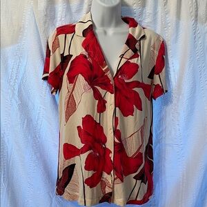 Soma Cool Nights Red Floral Button-Up Pajama Top short sleeves size medium